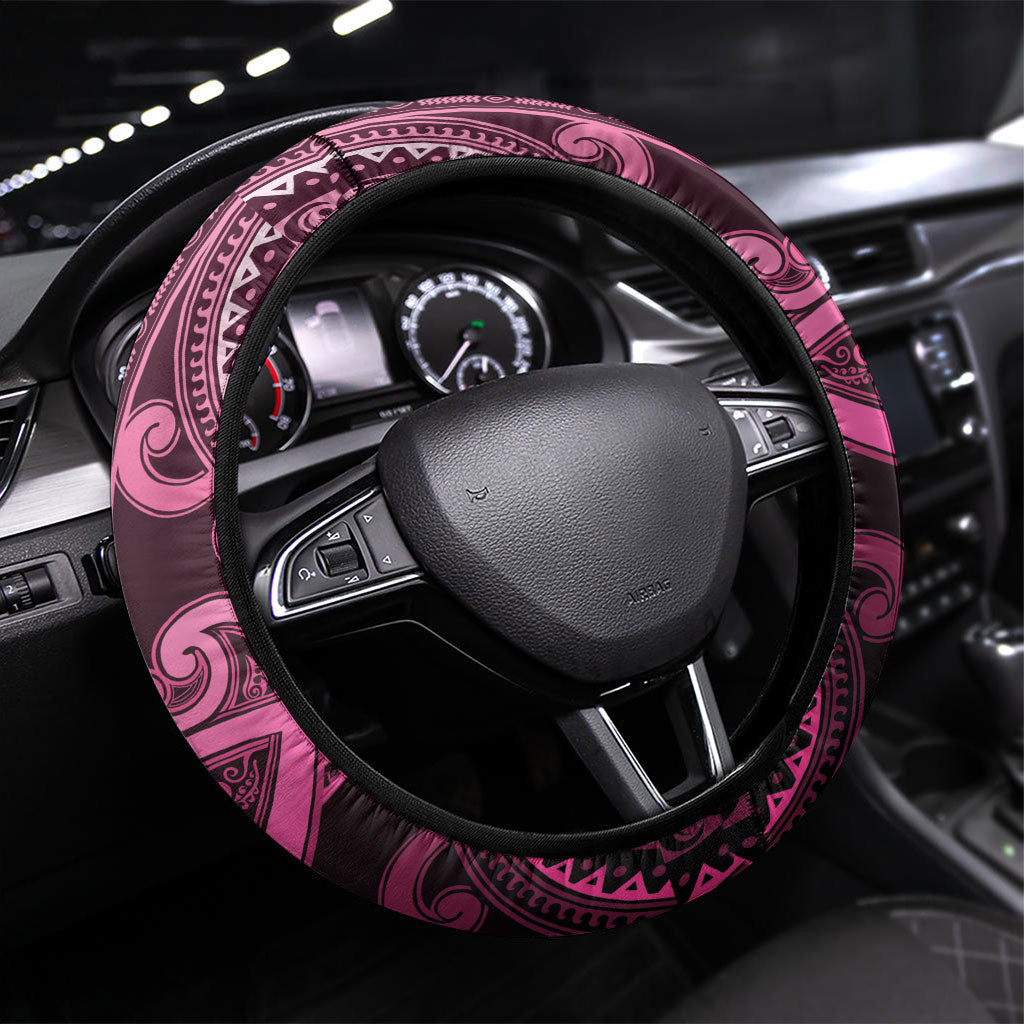Aotearoa Breast Cancer Steering Wheel Cover Maori Tribal Pattern