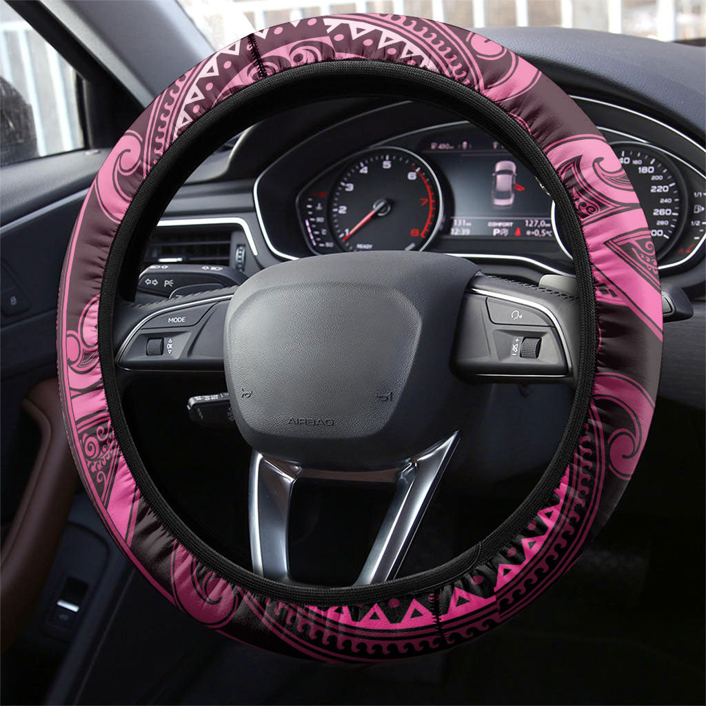 Aotearoa Breast Cancer Steering Wheel Cover Maori Tribal Pattern