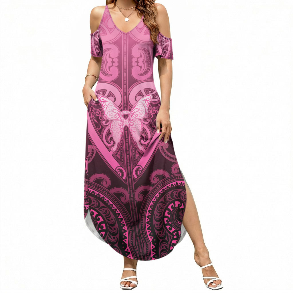 Aotearoa Breast Cancer Summer Maxi Dress Maori Tribal Pattern
