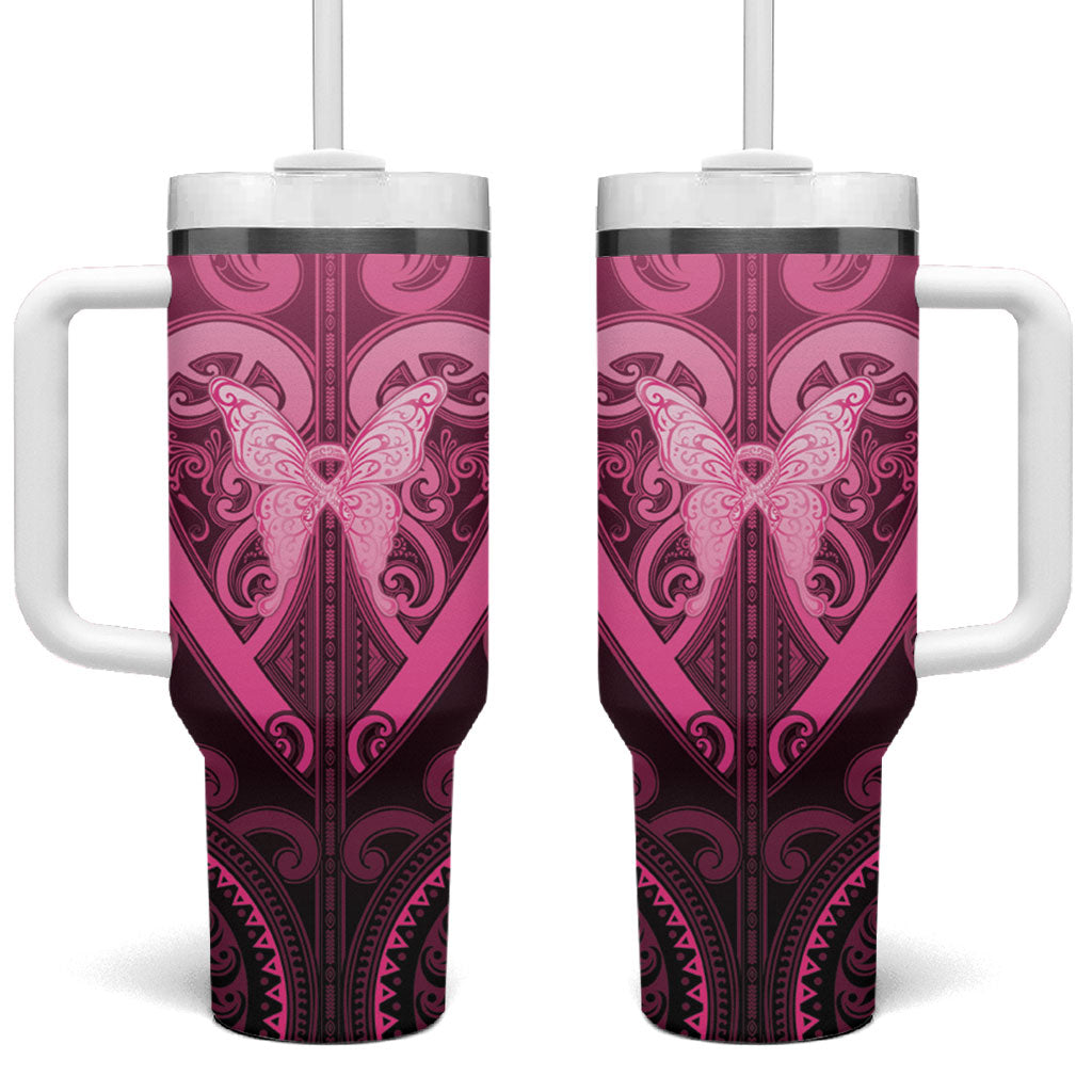 Aotearoa Breast Cancer Tumbler With Handle Maori Tribal Pattern