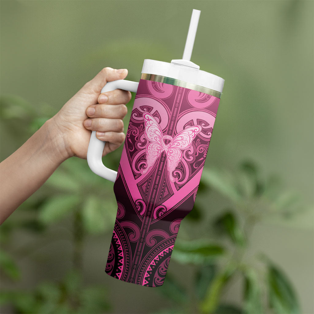 Aotearoa Breast Cancer Tumbler With Handle Maori Tribal Pattern
