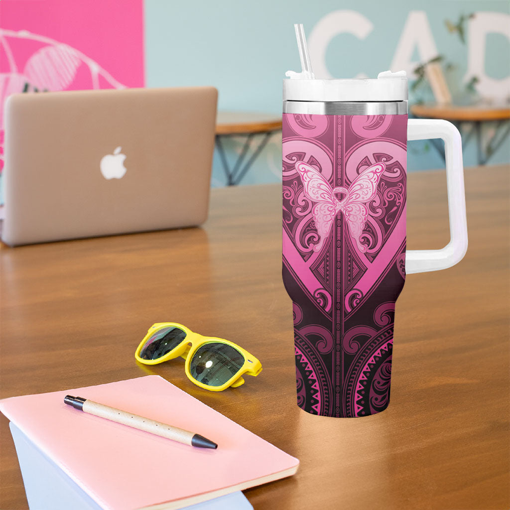Aotearoa Breast Cancer Tumbler With Handle Maori Tribal Pattern