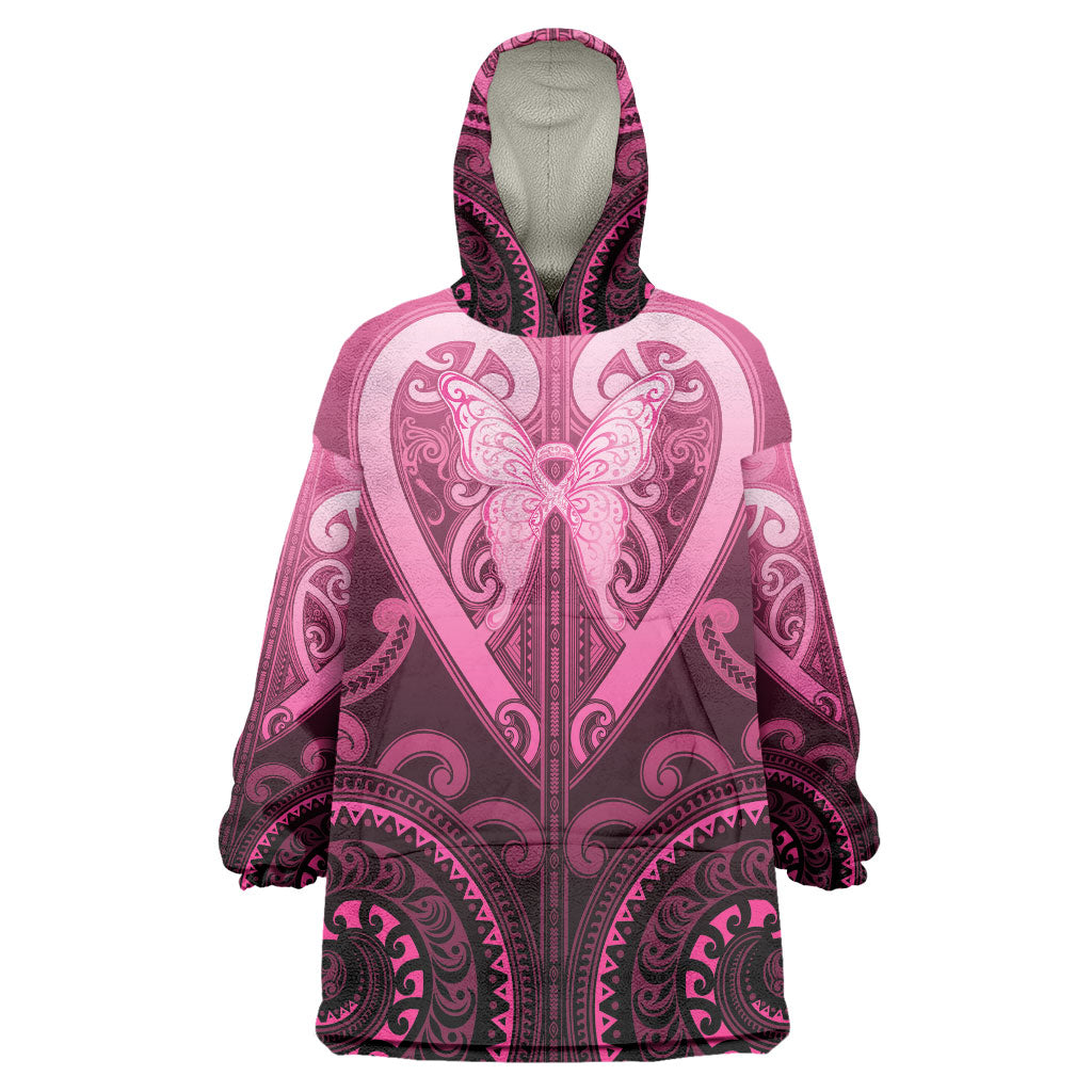 Aotearoa Breast Cancer Wearable Blanket Hoodie Maori Tribal Pattern