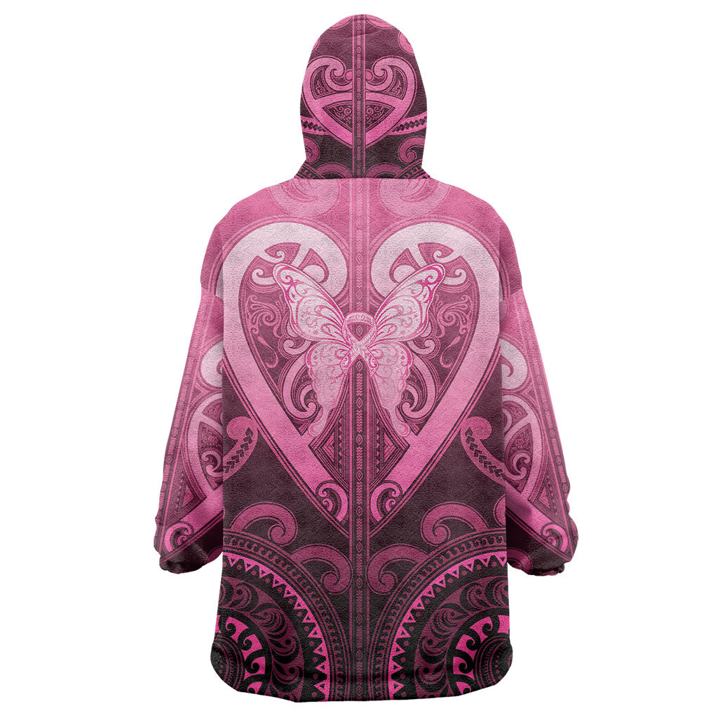 Aotearoa Breast Cancer Wearable Blanket Hoodie Maori Tribal Pattern