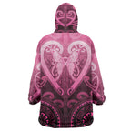 Aotearoa Breast Cancer Wearable Blanket Hoodie Maori Tribal Pattern