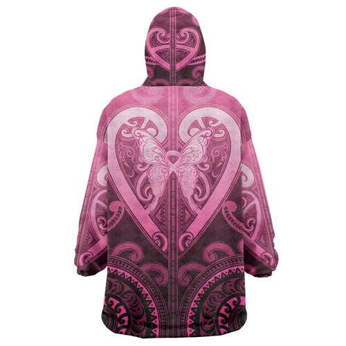 Aotearoa Breast Cancer Wearable Blanket Hoodie Maori Tribal Pattern