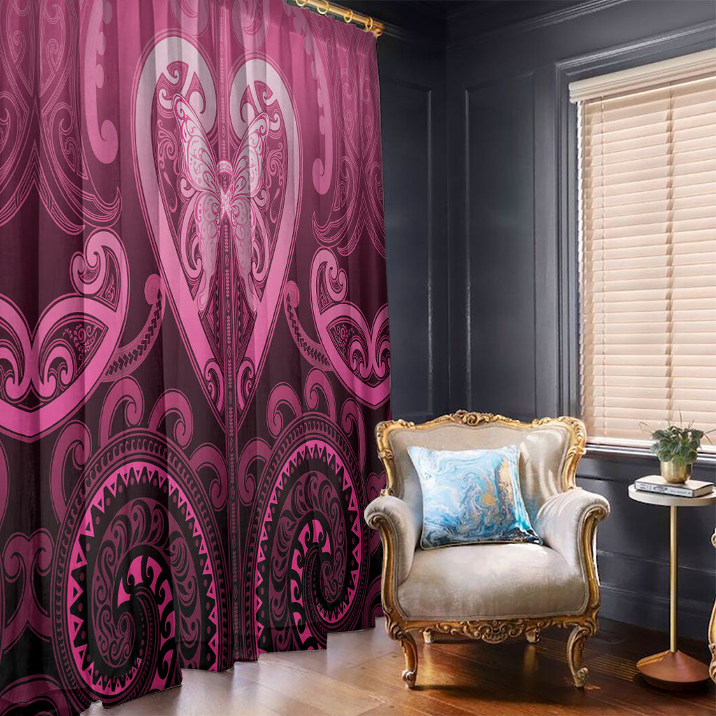 Aotearoa Breast Cancer Window Curtain Maori Tribal Pattern