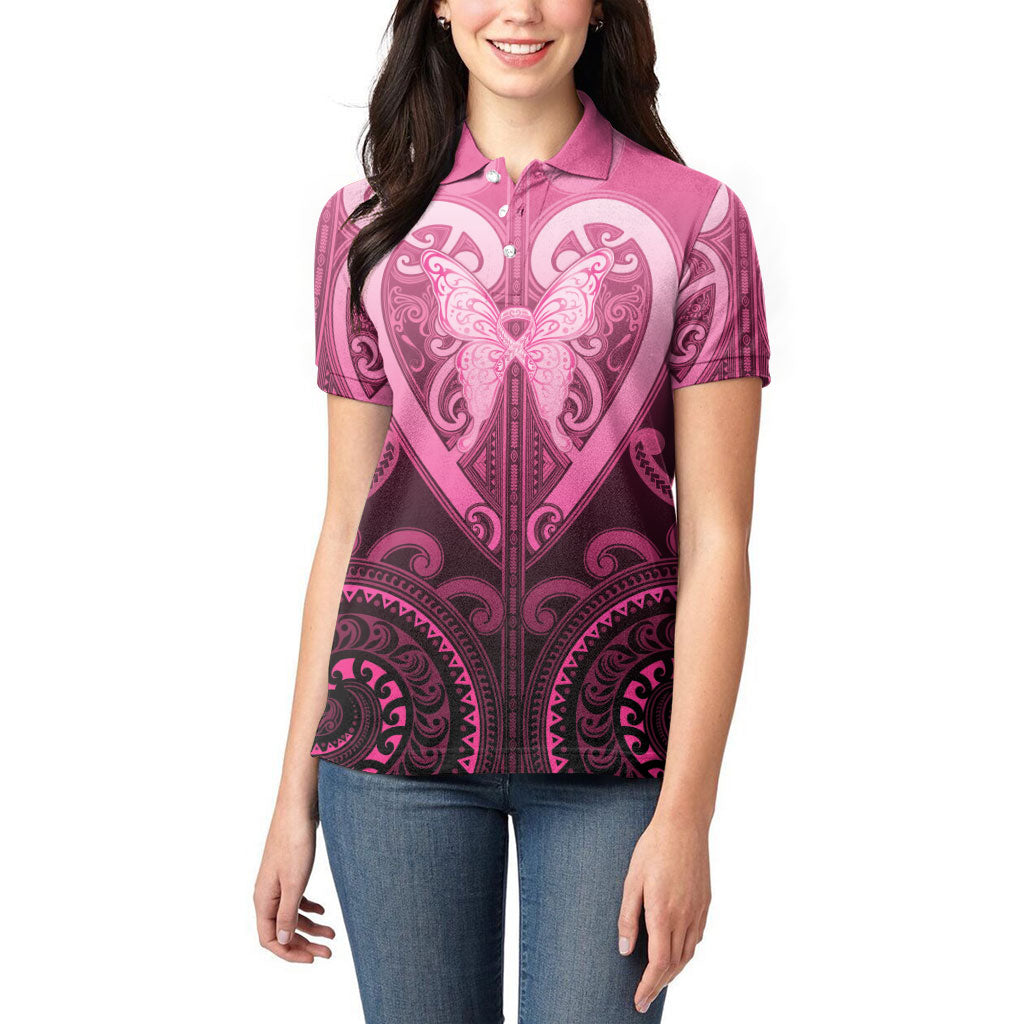Aotearoa Breast Cancer Women Polo Shirt Maori Tribal Pattern