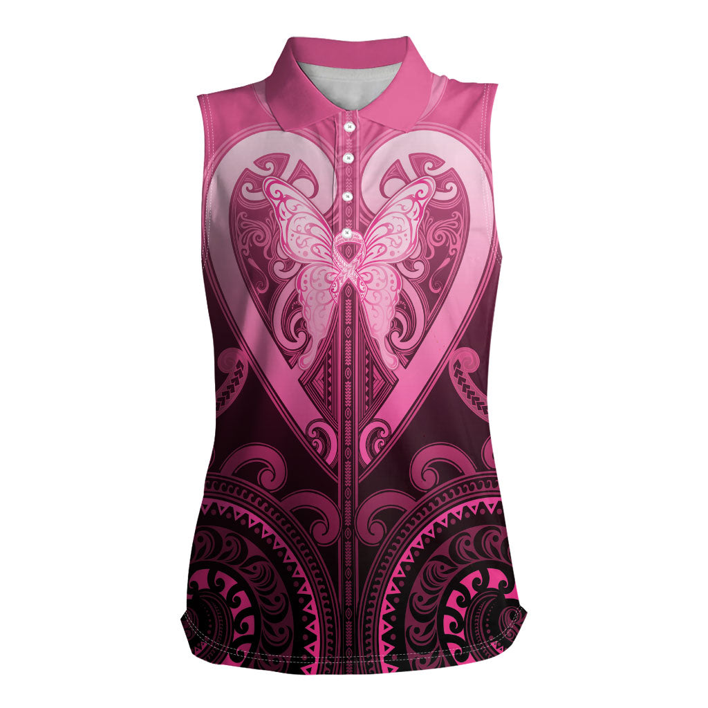 Aotearoa Breast Cancer Women Sleeveless Polo Shirt Maori Tribal Pattern