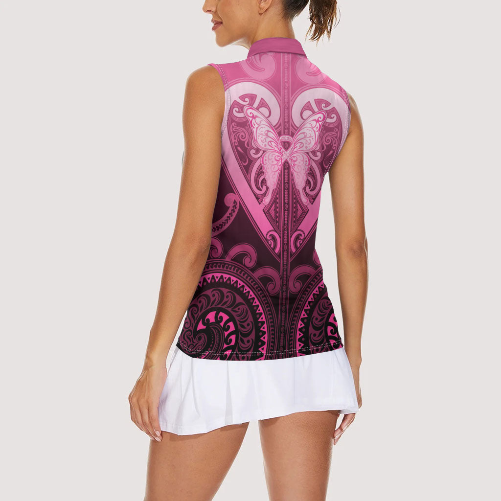 Aotearoa Breast Cancer Women Sleeveless Polo Shirt Maori Tribal Pattern