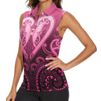 Aotearoa Breast Cancer Women Sleeveless Polo Shirt Maori Tribal Pattern