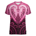 Aotearoa Breast Cancer Women V-Neck T-Shirt Maori Tribal Pattern