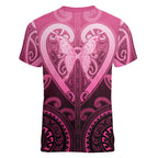 Aotearoa Breast Cancer Women V-Neck T-Shirt Maori Tribal Pattern