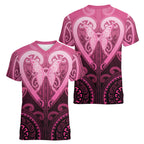 Aotearoa Breast Cancer Women V-Neck T-Shirt Maori Tribal Pattern