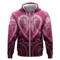 Aotearoa Breast Cancer Zip Hoodie Maori Tribal Pattern