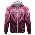 Aotearoa Breast Cancer Zip Hoodie Maori Tribal Pattern