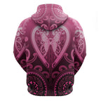 Aotearoa Breast Cancer Zip Hoodie Maori Tribal Pattern