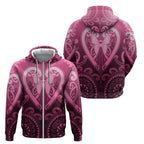 Aotearoa Breast Cancer Zip Hoodie Maori Tribal Pattern