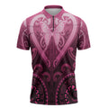 Aotearoa Breast Cancer Zipper Polo Shirt Maori Tribal Pattern