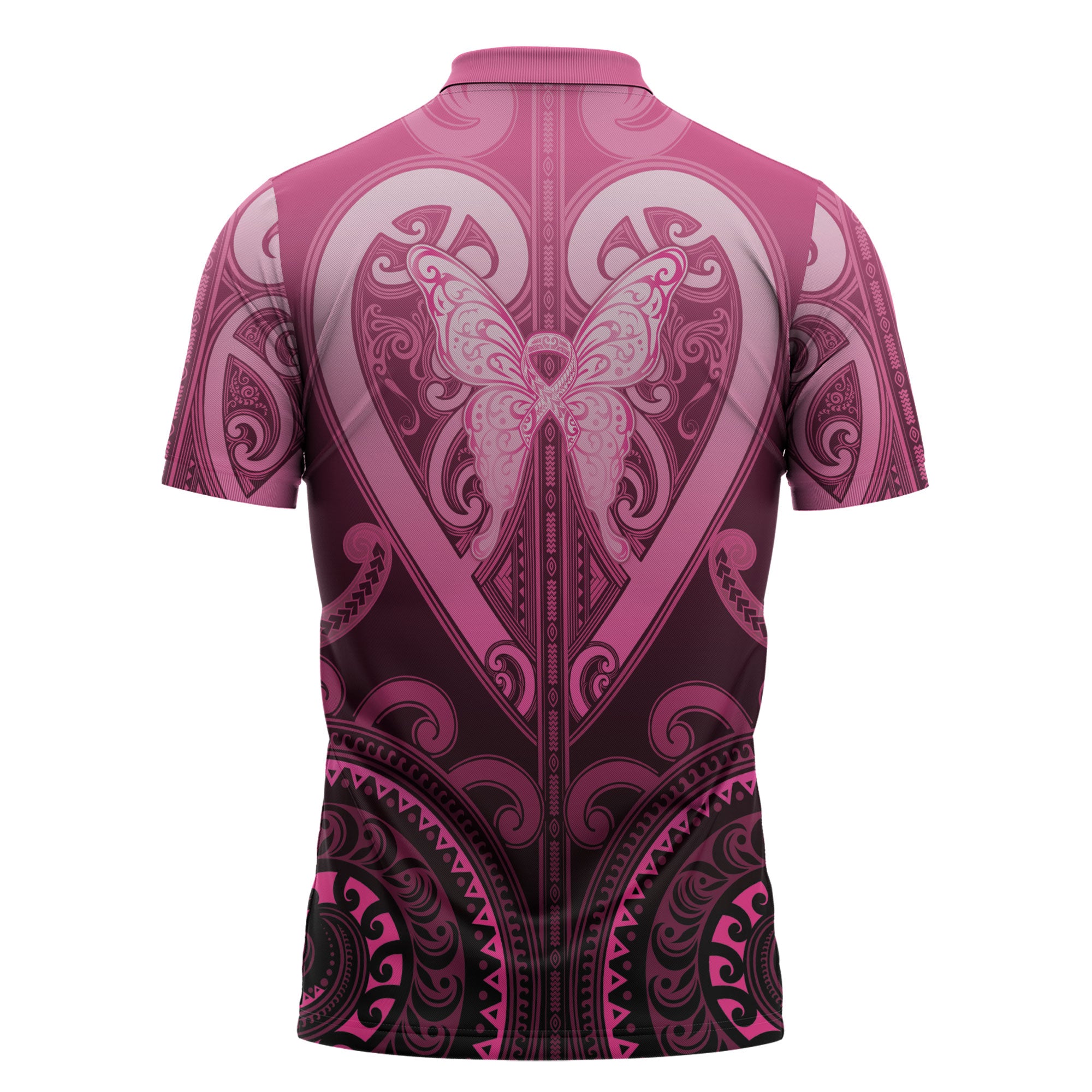 Aotearoa Breast Cancer Zipper Polo Shirt Maori Tribal Pattern