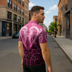 Aotearoa Breast Cancer Zipper Polo Shirt Maori Tribal Pattern