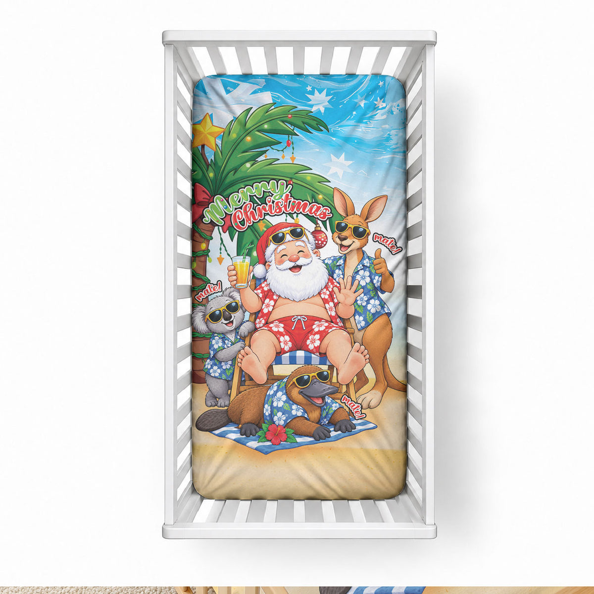 Aussie Christmas Baby Bed Cover Santa Summer Vibes