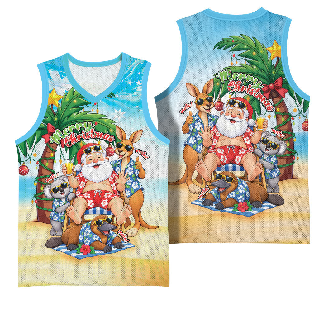 Aussie Christmas Basketball Jersey Santa Summer Vibes