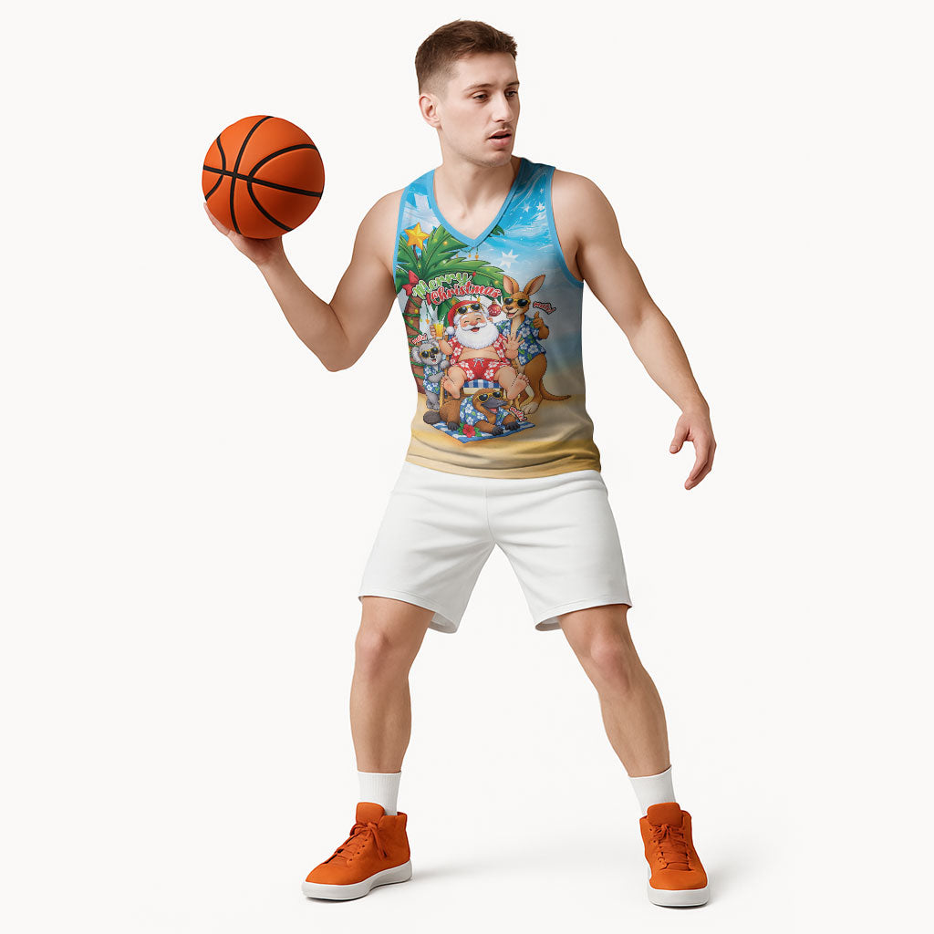 Aussie Christmas Basketball Jersey Santa Summer Vibes