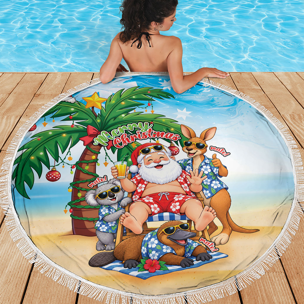 Aussie Christmas Beach Blanket Santa Summer Vibes