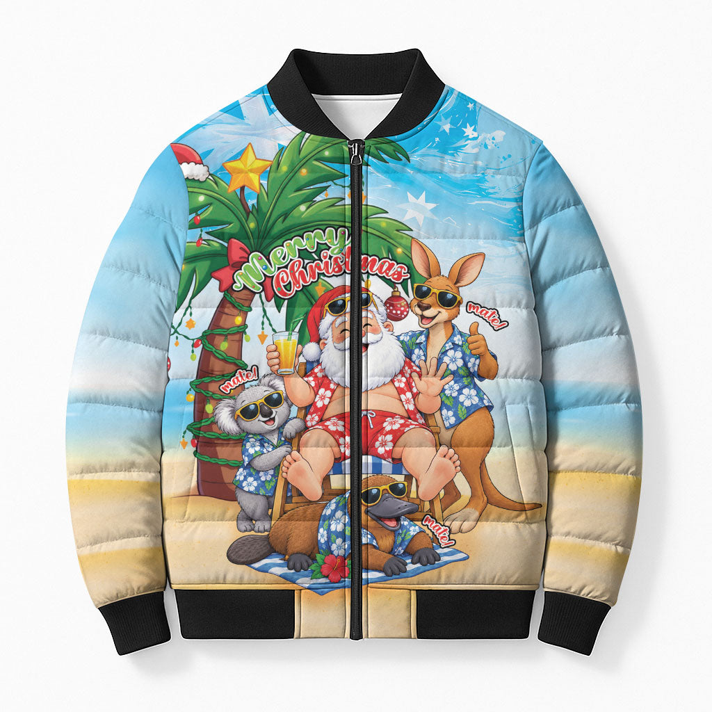 Aussie Christmas Bomber Puffer Jacket Santa Summer Vibes