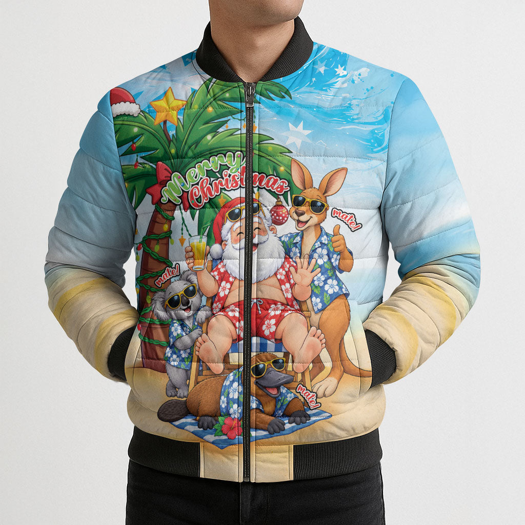 Aussie Christmas Bomber Puffer Jacket Santa Summer Vibes