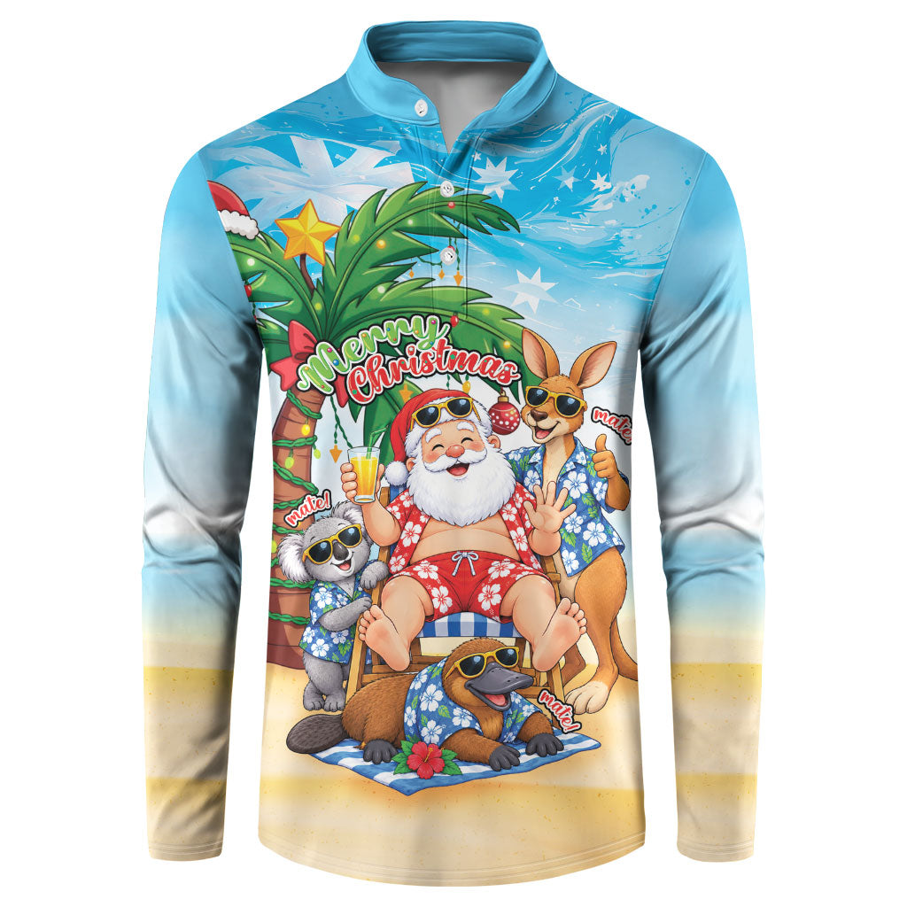 Aussie Christmas Button Sweatshirt Santa Summer Vibes