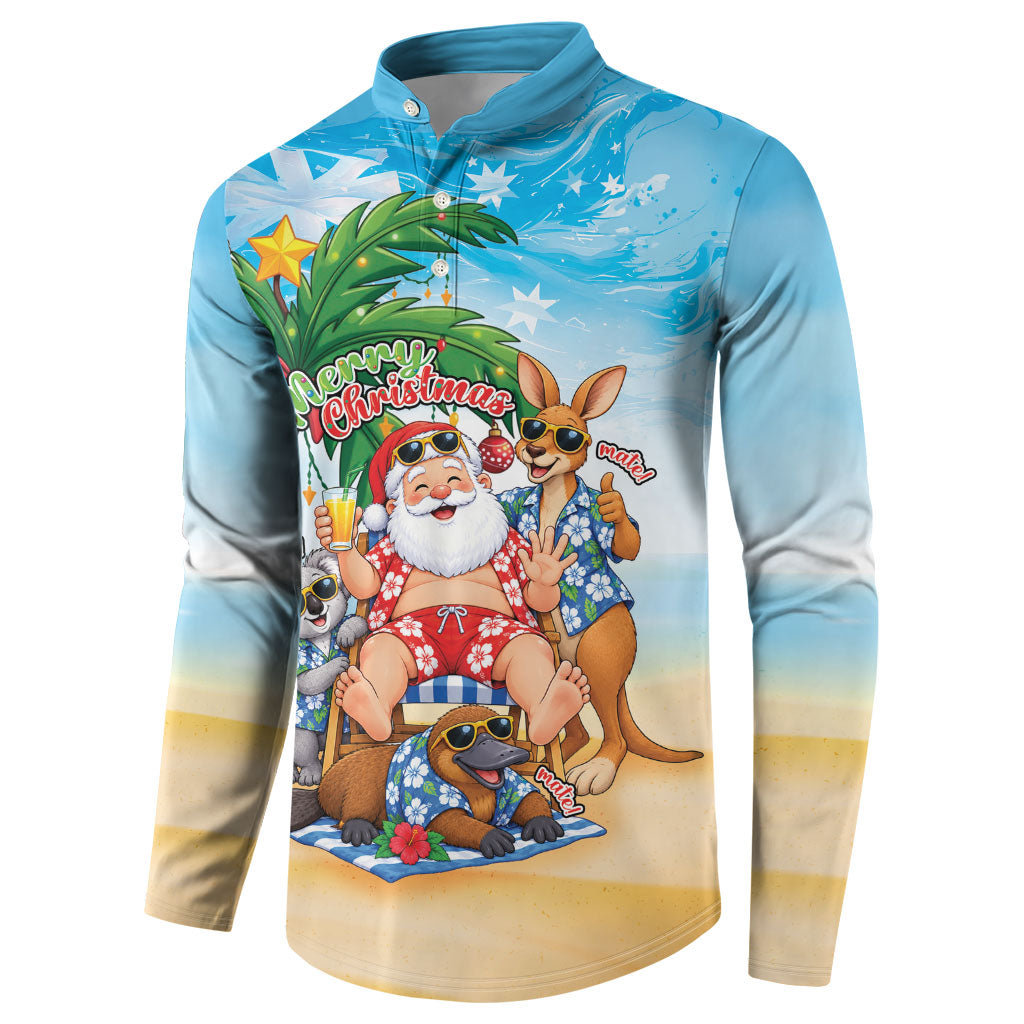 Aussie Christmas Button Sweatshirt Santa Summer Vibes