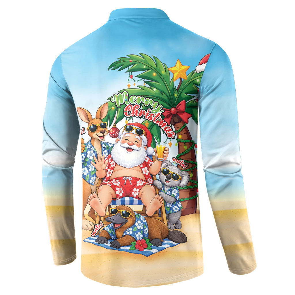 Aussie Christmas Button Sweatshirt Santa Summer Vibes