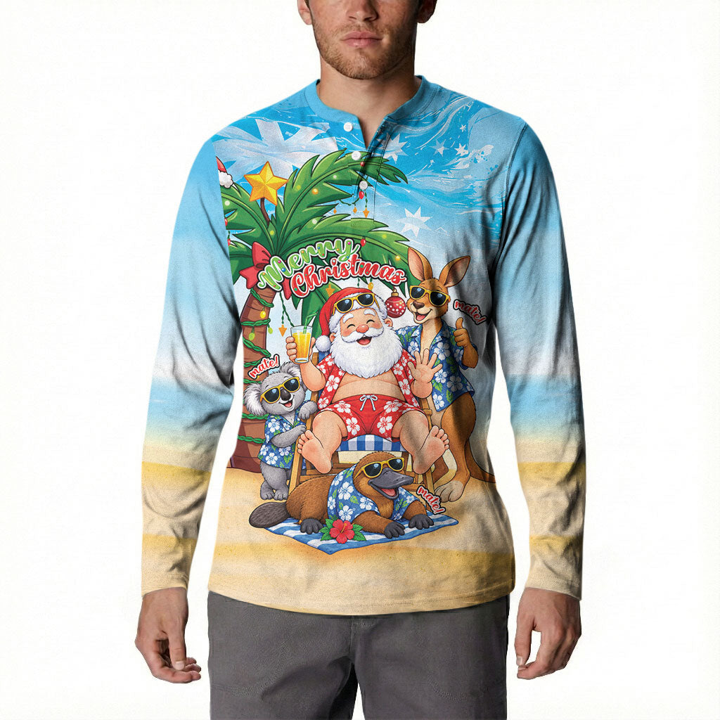 Aussie Christmas Button Sweatshirt Santa Summer Vibes