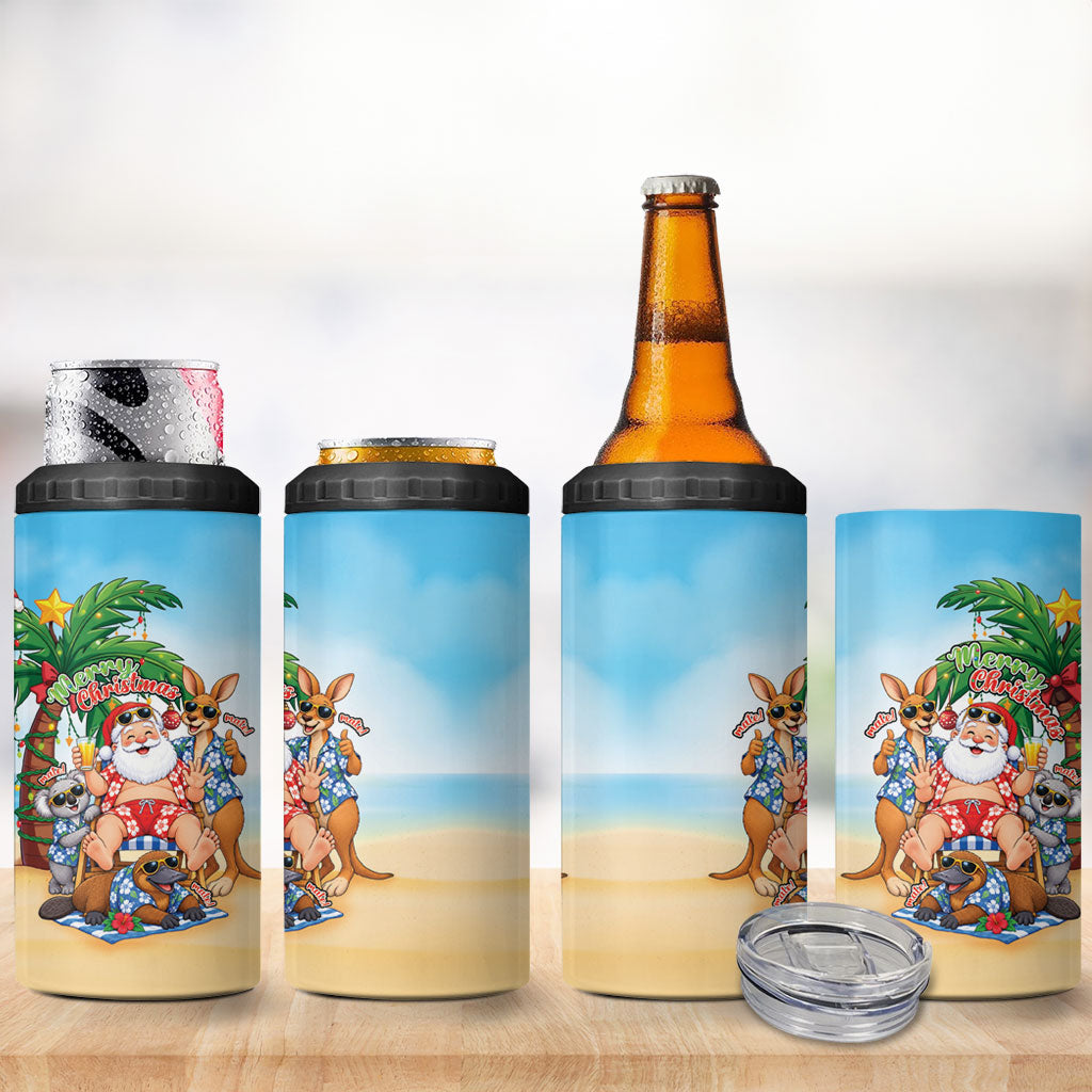 Aussie Christmas 4 in 1 Can Cooler Tumbler Santa Summer Vibes