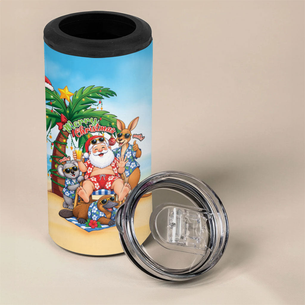 Aussie Christmas 4 in 1 Can Cooler Tumbler Santa Summer Vibes
