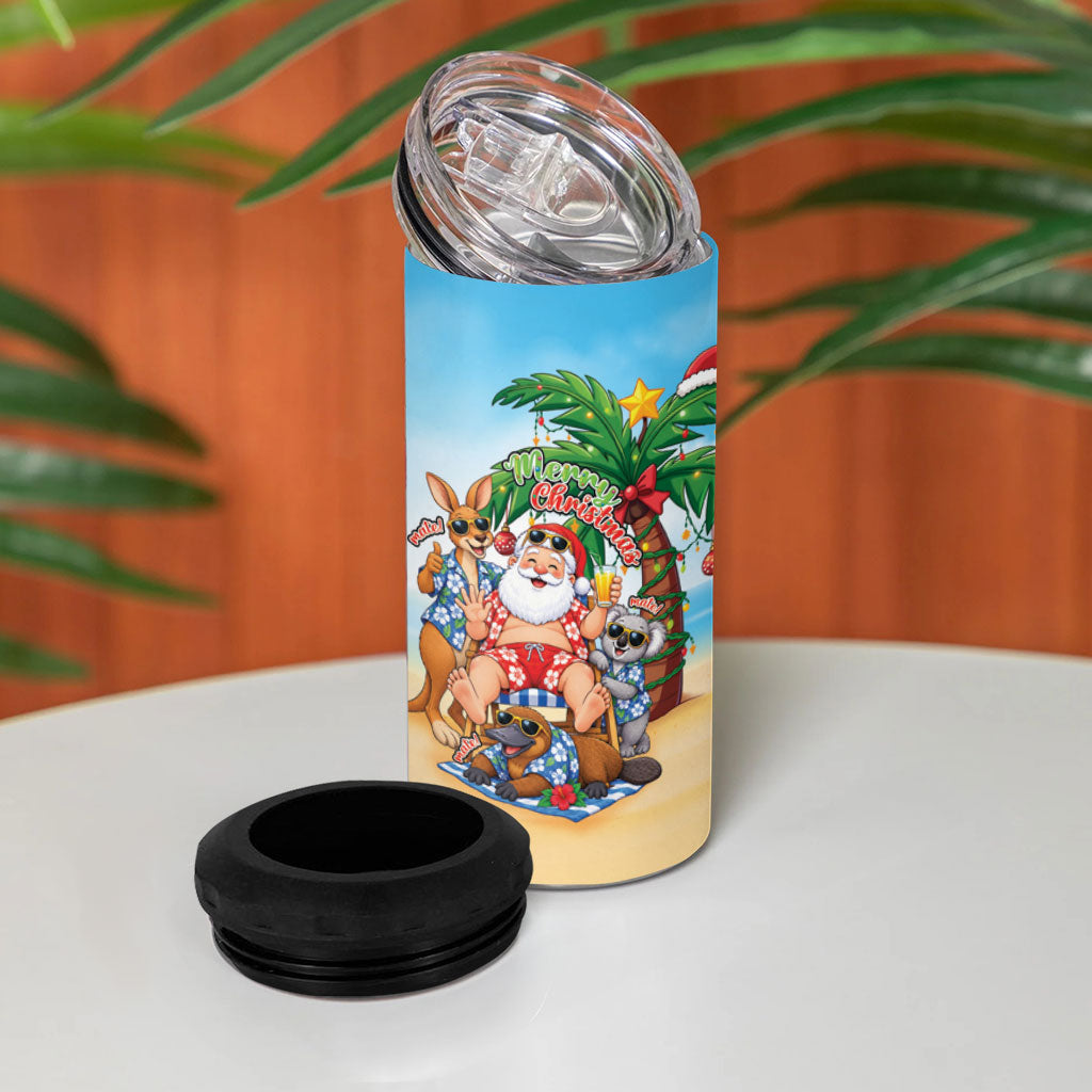 Aussie Christmas 4 in 1 Can Cooler Tumbler Santa Summer Vibes