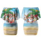 Aussie Christmas Couples Matching Off Shoulder Short Dress and Long Sleeve Button Shirt Santa Summer Vibes
