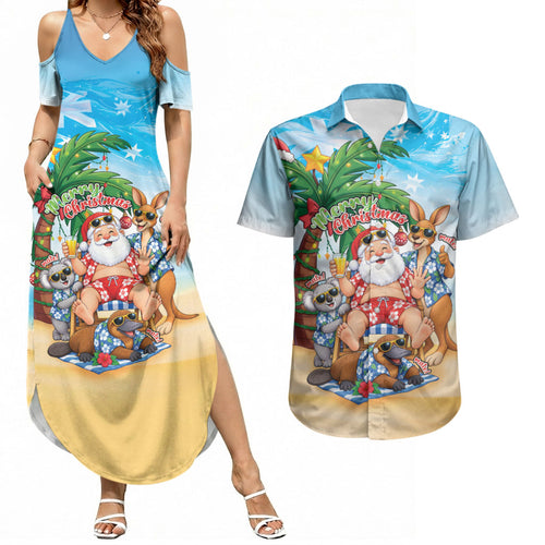 Aussie Christmas Couples Matching Summer Maxi Dress and Hawaiian Shirt Santa Summer Vibes