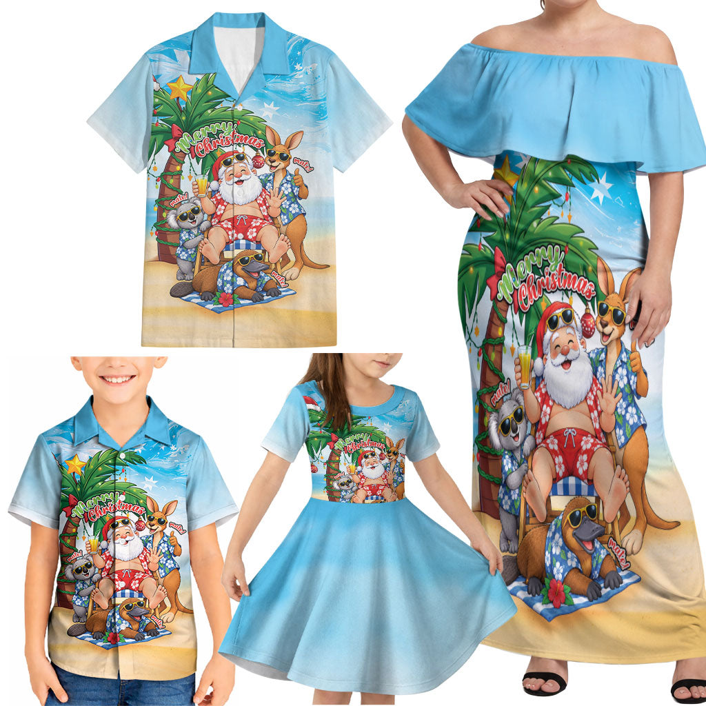 Aussie Christmas Family Matching Off Shoulder Maxi Dress and Hawaiian Shirt Santa Summer Vibes