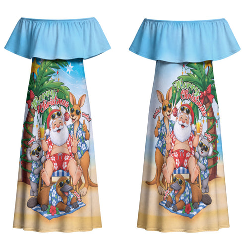 Aussie Christmas Family Matching Off Shoulder Maxi Dress and Hawaiian Shirt Santa Summer Vibes