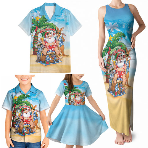 Aussie Christmas Family Matching Tank Maxi Dress and Hawaiian Shirt Santa Summer Vibes