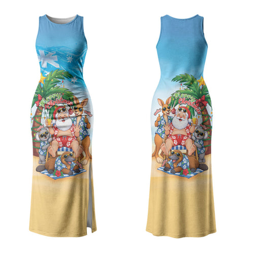 Aussie Christmas Family Matching Tank Maxi Dress and Hawaiian Shirt Santa Summer Vibes