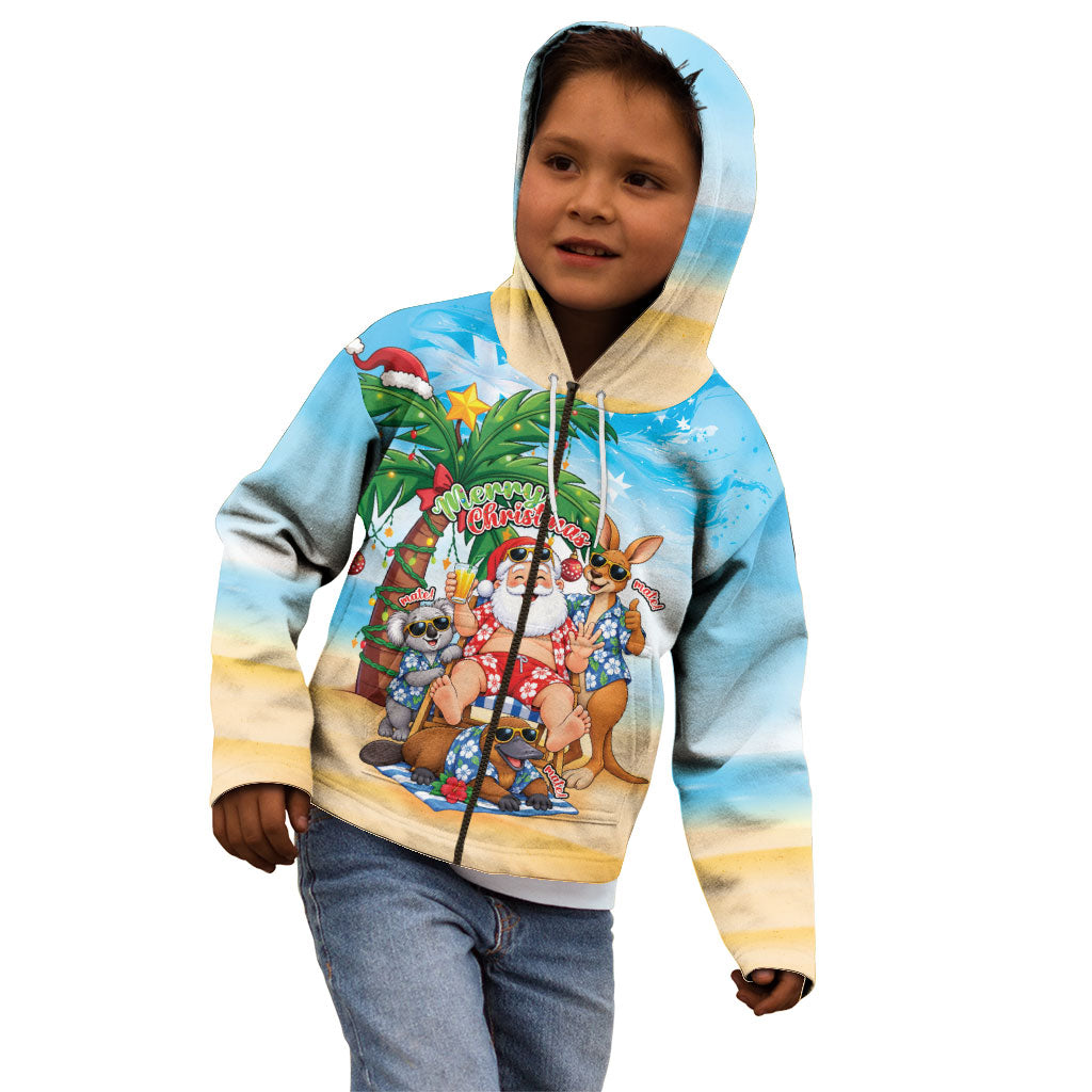 Aussie Christmas Kid Hoodie Santa Summer Vibes