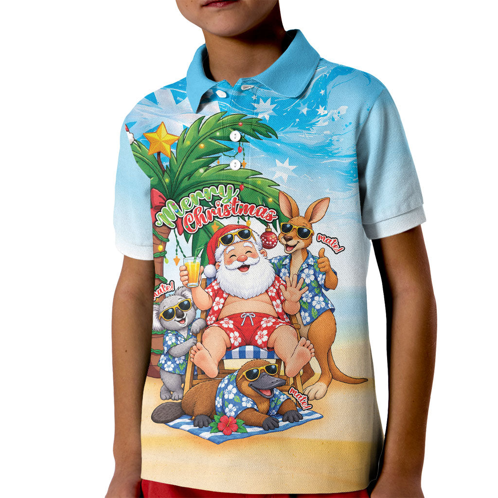 Aussie Christmas Kid Polo Shirt Santa Summer Vibes