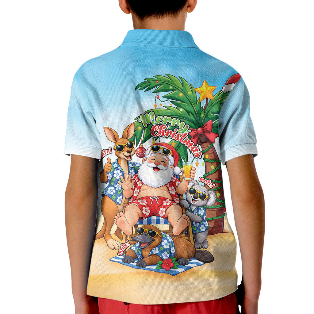 Aussie Christmas Kid Polo Shirt Santa Summer Vibes