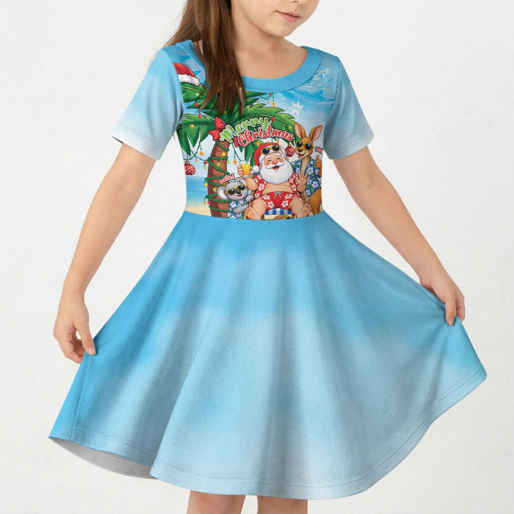 Aussie Christmas Kid Short Sleeve Dress Santa Summer Vibes