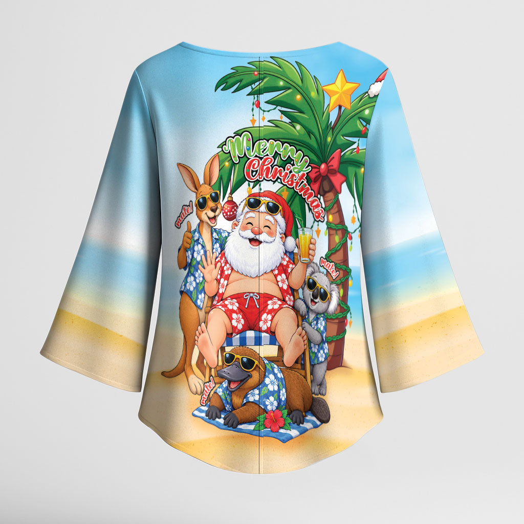 Aussie Christmas Kimono Sleeve Blouse Santa Summer Vibes