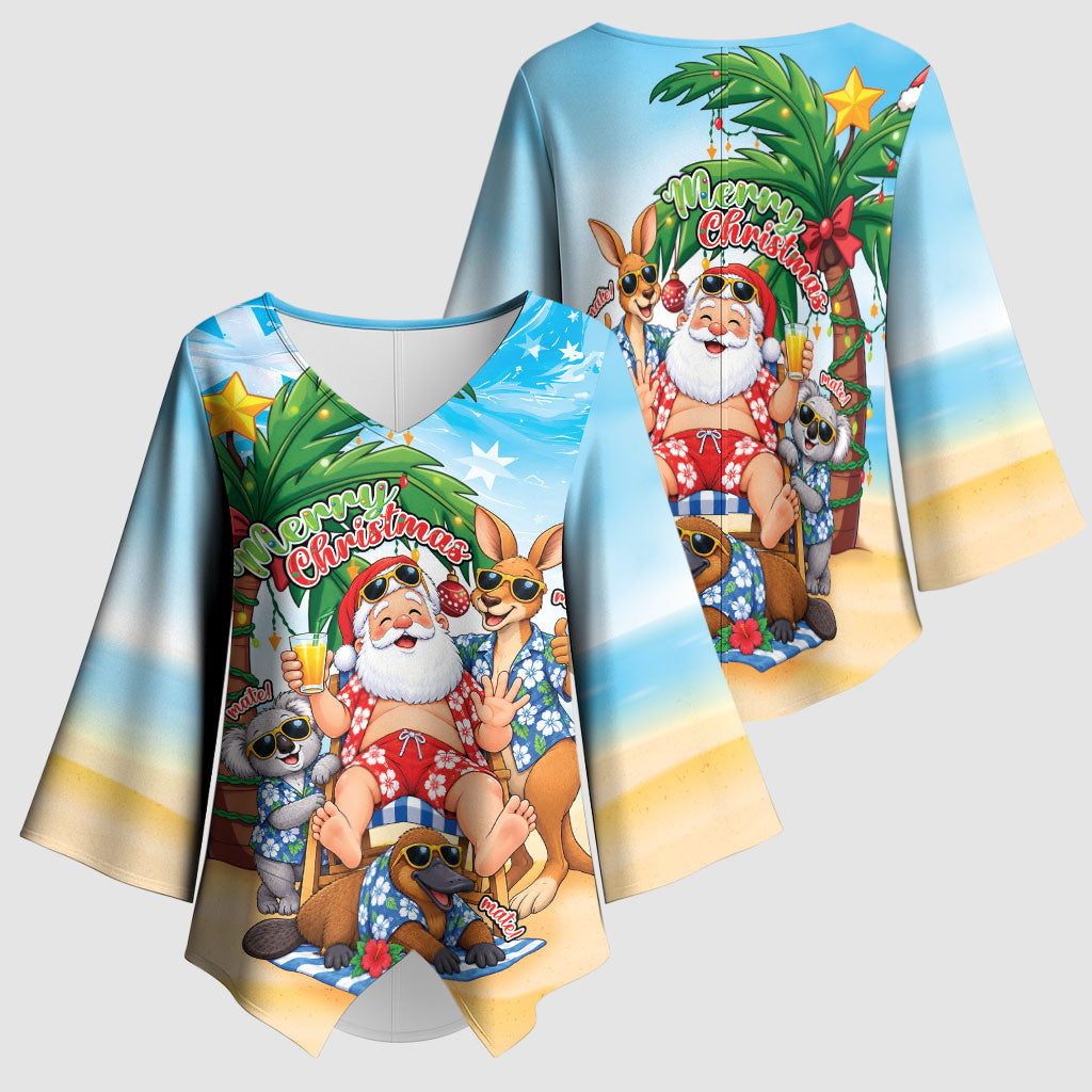 Aussie Christmas Kimono Sleeve Blouse Santa Summer Vibes